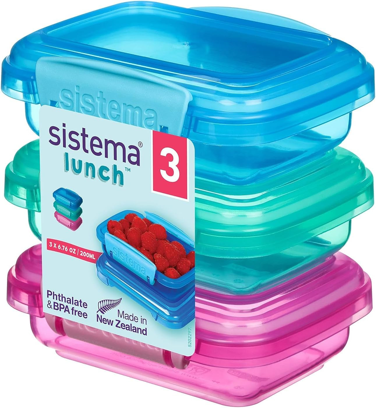 Matlåda smörgås box system | 450 ml | stapelbar och lufttät matlåda med lock | för barn och vuxna | utan BPA | blandade färger | 3 st Matförvaringslådor Naty Shop 3 X 200 Ml
