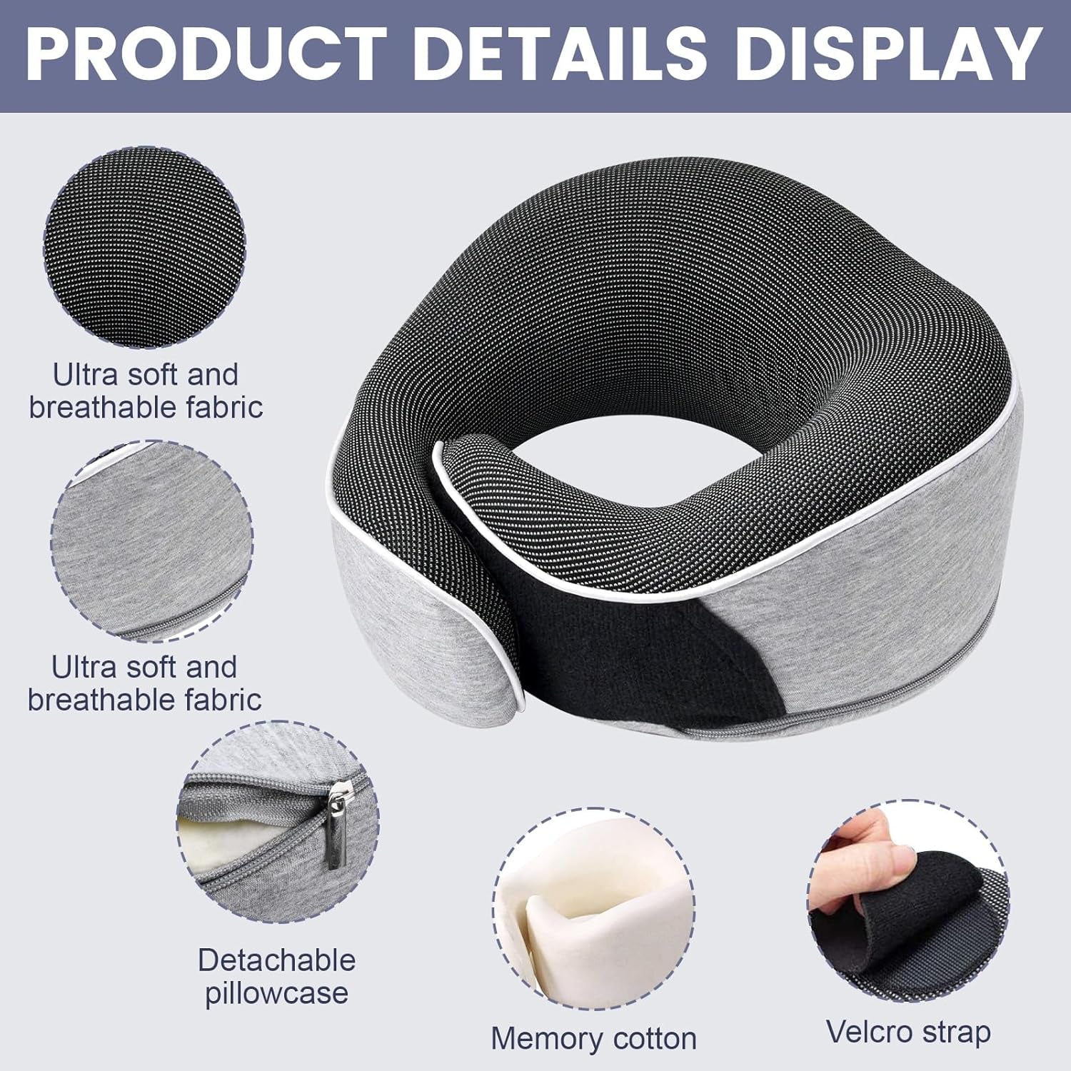 Nackkudde Memory Foam Resekudde Ergonomisk design Memory Foam Nackkudde med ögonmask 2 öronproppar och förvaringsväska Perfekt för att sova på vägen när du reser Naty Shop Cervikala ortopediska kuddar