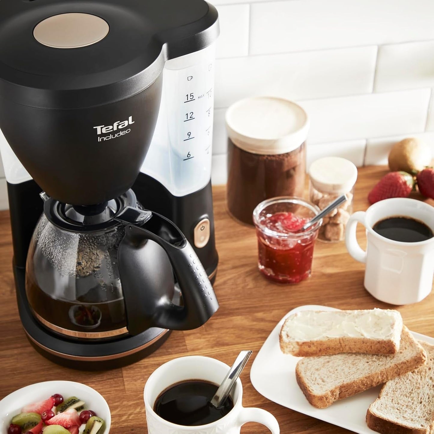 Tefal Includeo Filter Espressomaskin, Espressomaskin Extremt lätt att använda, Lämplig för höger- och vänsterhänta användare, Automatisk locköppning, 1,25 L, 10 till 15 koppar, CM533811