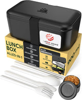 Umami Lunchbox för vuxna, Stapelbar Bento Box med 4 bestick och fack, Vuxen Lunch Box, To-go salladsbehållare, Picknick / Office Lunch Box, Kolgrå, 1500ml Naty Shop Onyx Black Food förvaringslådor - 900 Ml M - 900/1000 Ml