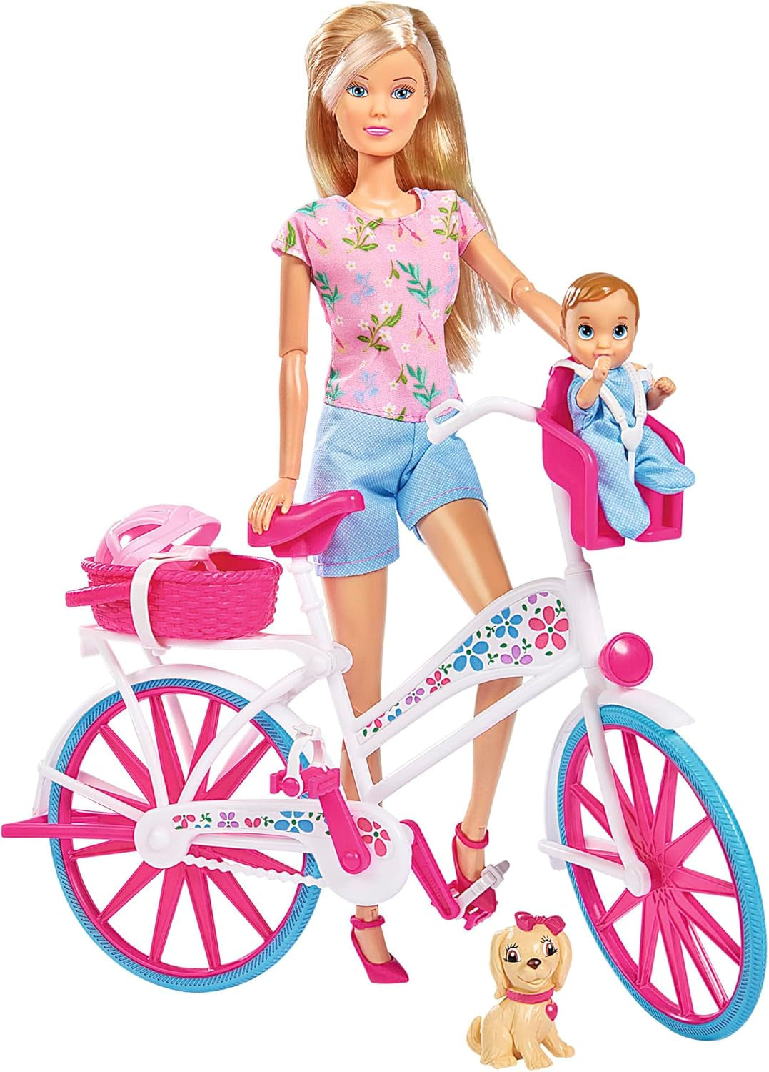 Simba 105739050 - Steffi Love Bike Tour, Steffi och Evi i sitt trevåningsslott med gunga, möbler och massor av tillbehör, 40 stycken, 102x90x38cm, för barn från 3 år och uppåt