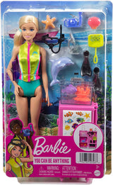 Barbie You Can Be Anything Series, marinbiolog, 1x docka med blont hår, baddräkt, delfiner, tillbehör, barnpresent, leksak för 3+ år, HMH26
