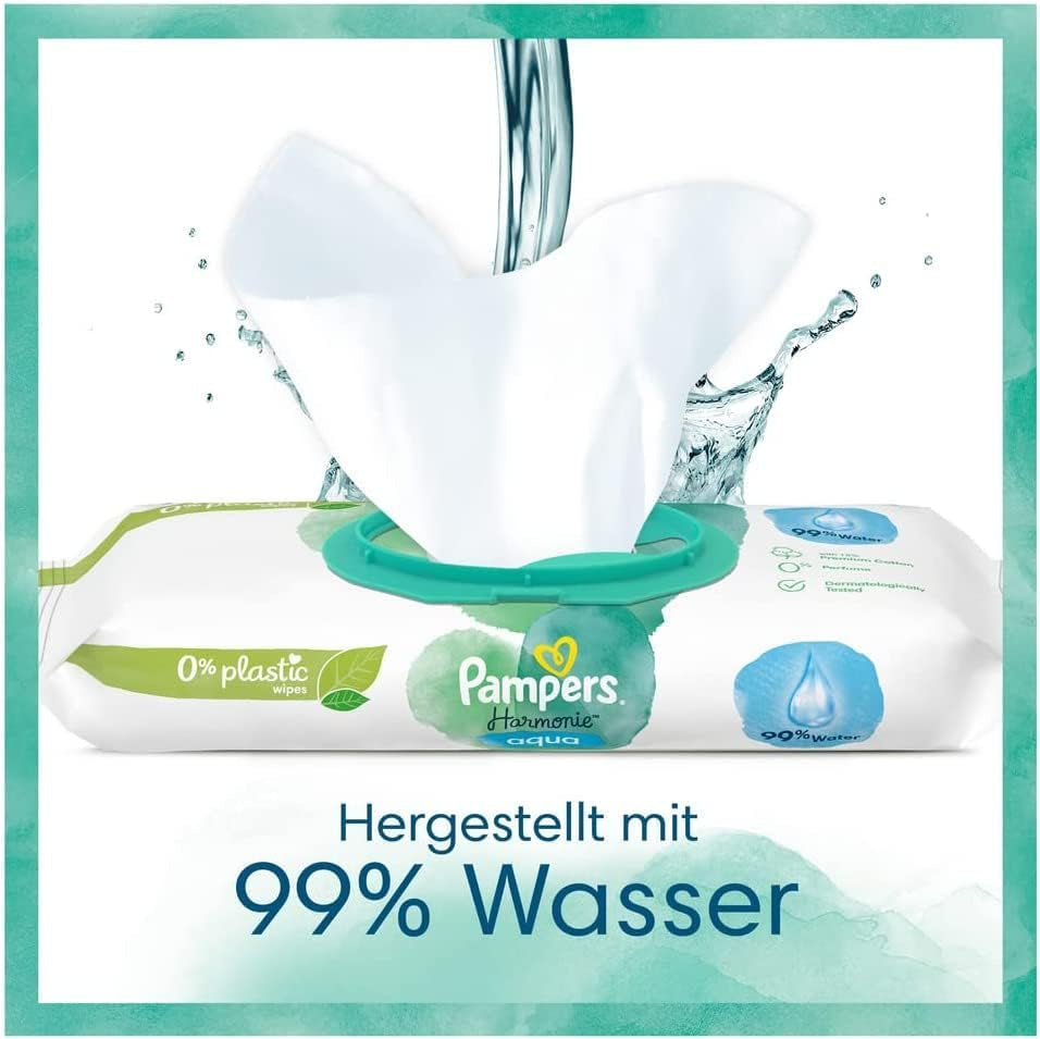 Harmonie Babyblöjeset Storlek 2 (4-8 kg, 240 stycken) MÅNADSBOX och Harmonie Aqua Baby Wet Wipes Box 720 Wipes (15 x 48), Baby Essentials