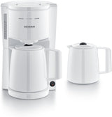 Severin espressomaskin med filter och 2 termokannor, espressomaskin med lock, droppfri upphällning, lång temperaturhållning, automatisk avstängning, 1000 W, ca. 1 liter, vit, KA 9309
