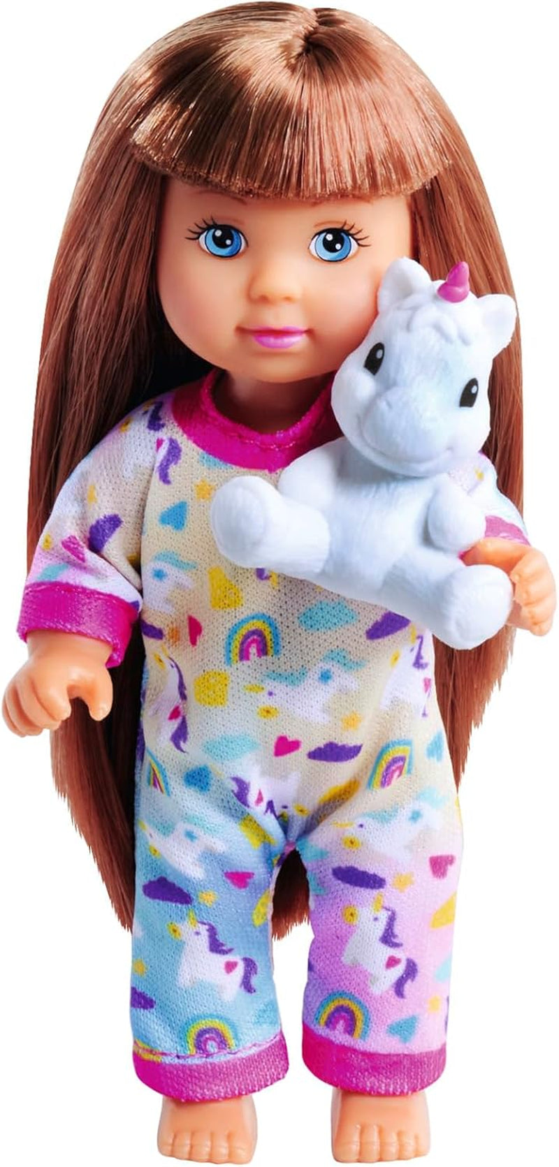 Simba Evi Love Pyjamas, 3 olika färger, endast ett föremål skickat, docka i söt pyjamas med enhörningsplysch, lekdocka 12 cm, ålder 3+