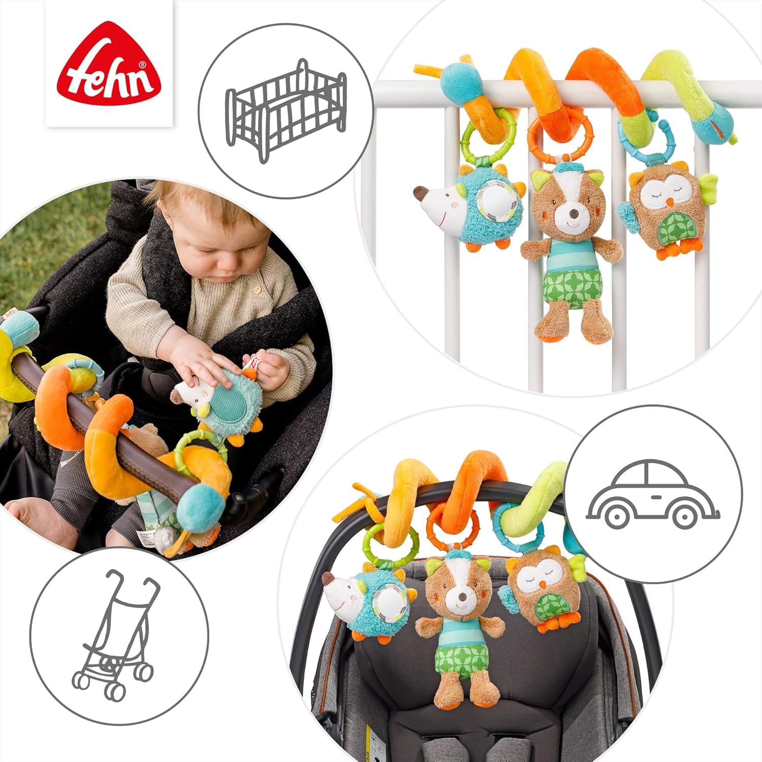 Fehn Activity Spiral Sleeping Forest - rör och håll barnvagnsleksak - babyleksak för säng, lekhage, barnvagn och bilbarnstol - motoraktivitetsleksak för spädbarn och småbarn från 0+ månader Babyleksaker Naty Shop