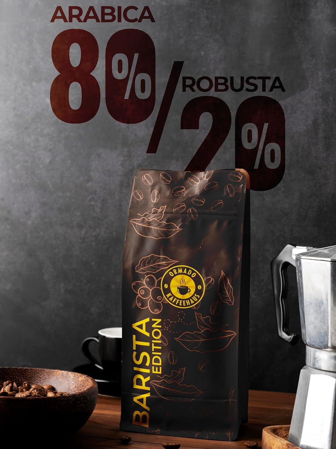 Ormado Coffee House, kaffekapslar, patenterade Kenya-kaffebönor - Arabica och Robusta-blandning, hela kaffebönor för helautomatiska kaffemaskiner, rostade bönor, helkaffe 1 kg, helautomatisk