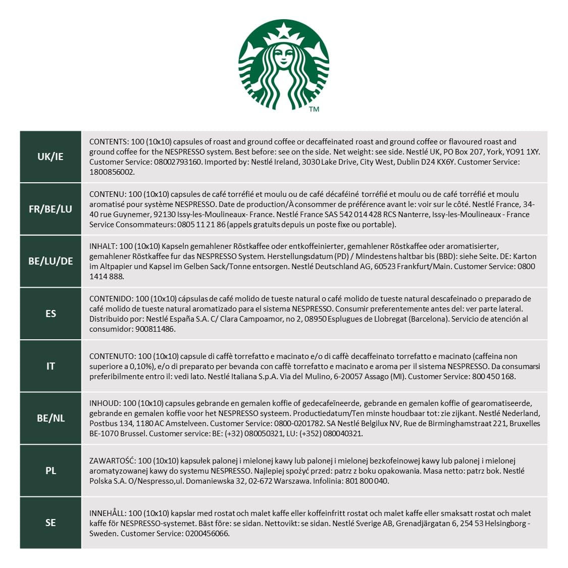 STARBUCKS Espresso Roast Entkoffeiniert av Nespresso, Dunkle Röstung, Kaffeekapseln 10 x 10 (100 Kapseln)