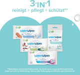 WaterWipes Sensitive+ On The Go våtservetter, 100 våtservetter (10-pack), 3 i 1 rengöringar, vårdar, skyddar, 99,9 % vatten, parfymfria våtservetter