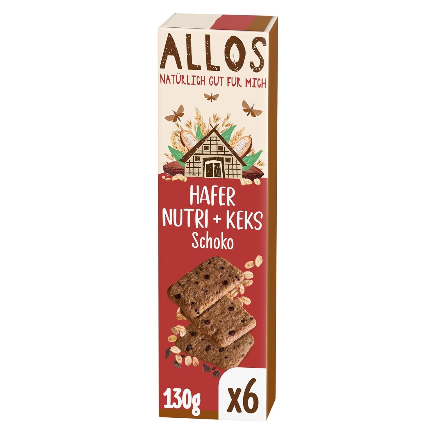 Kex med havre och ekologisk choklad Allos | Knäckig havrechokladkex | Söta med honung 6 x 130g