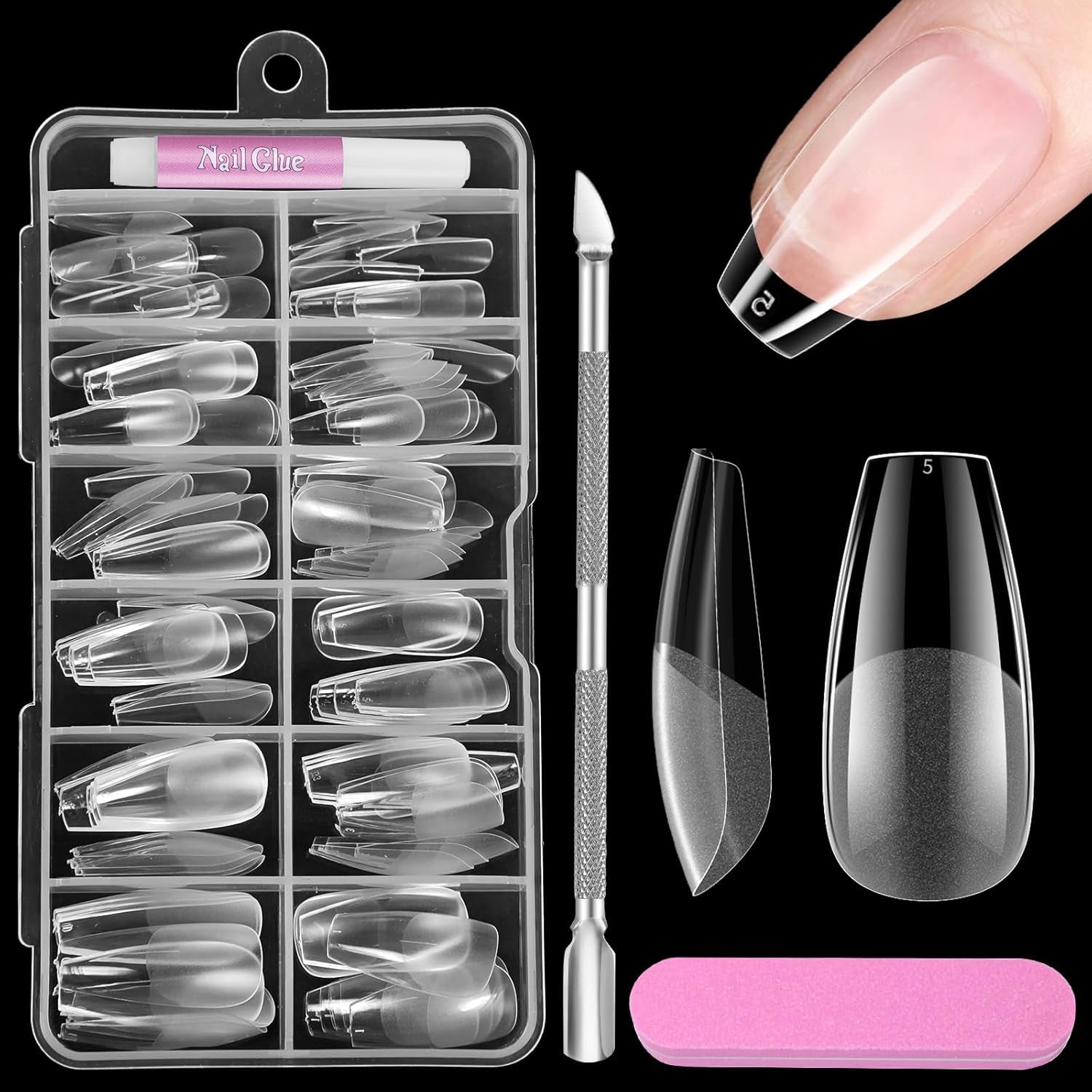 Heltäckande Korta naglar 120st 12 storlekar Korta nageltips för gelnaglar Lim på konstgjorda naglar Lim på nagelfilsset Nagelpolerare Nagelbandsskjutare