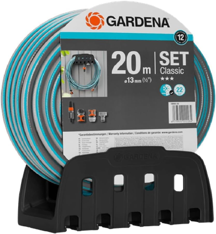 Gardena Classic 60 väggslangupprullare med slangstyrrulle: För enkel väggmontering, med anti-droppsystem, vinklad anslutning, stor kapacitet, platsbesparande (2650-88)