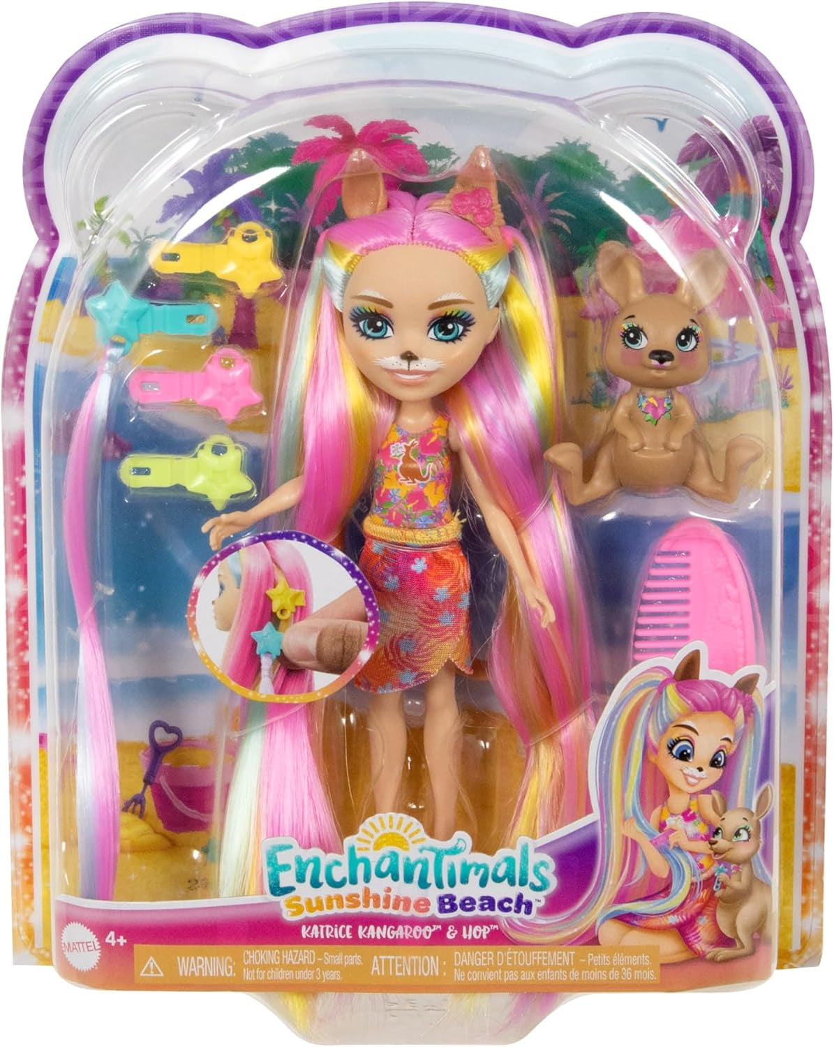 Enchantimals dockor, Sunshine Beach Deluxe hårdocka och djurvän, liten docka med avtagbar kjol och tillbehör, presenter för barn, HTJ70 Naty Shop Dolls