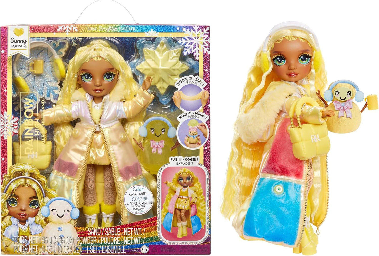 Rainbow High Winter Wonderland - Soligt (Gul) - 28 cm Hidden Magic Water Uppblåsande Snowman Fashion Docka med Snowman Set, lämplig för 4-12 år gamla barn och samlare