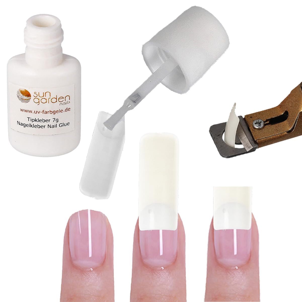 Sun Garden Nails monofasisk transparent gel 30ml + låda med 100 tips + lim för tips 7ml