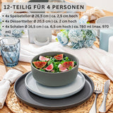 SÄNGER Leeds | 12-delat servisset i stengods 4-personers tallrikset (4 mattallrikar, 4 desserttallrikar, 4 skålar), färgglad reptålig servis | VÄRDESAMLING