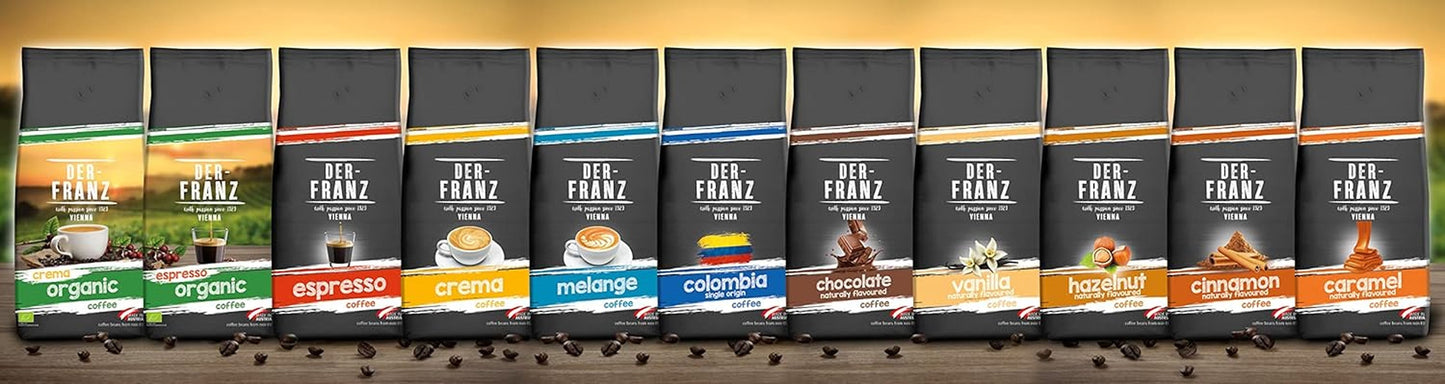 Der-Franz Melange kaffe, styrka 3/5, 100 % Arabica, hela kaffebönor, 4 x 1000 g
