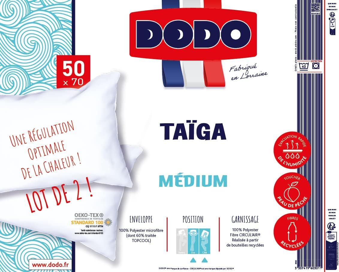 DODO 2-delad kudde, 50 X 70 cm, Medium komfort, Taiga syntetisk kudde, Ultramjuk och andas känsla, Maskintvättbar i 40 °C Naty Shop standardkuddar