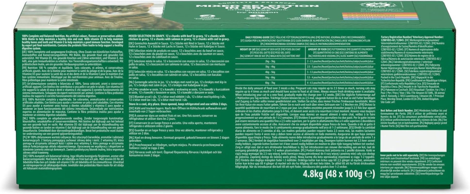 Amazons våta vuxenkattmat blandat urval i sås 4,8 kg (48 förpackningar x 100 g)