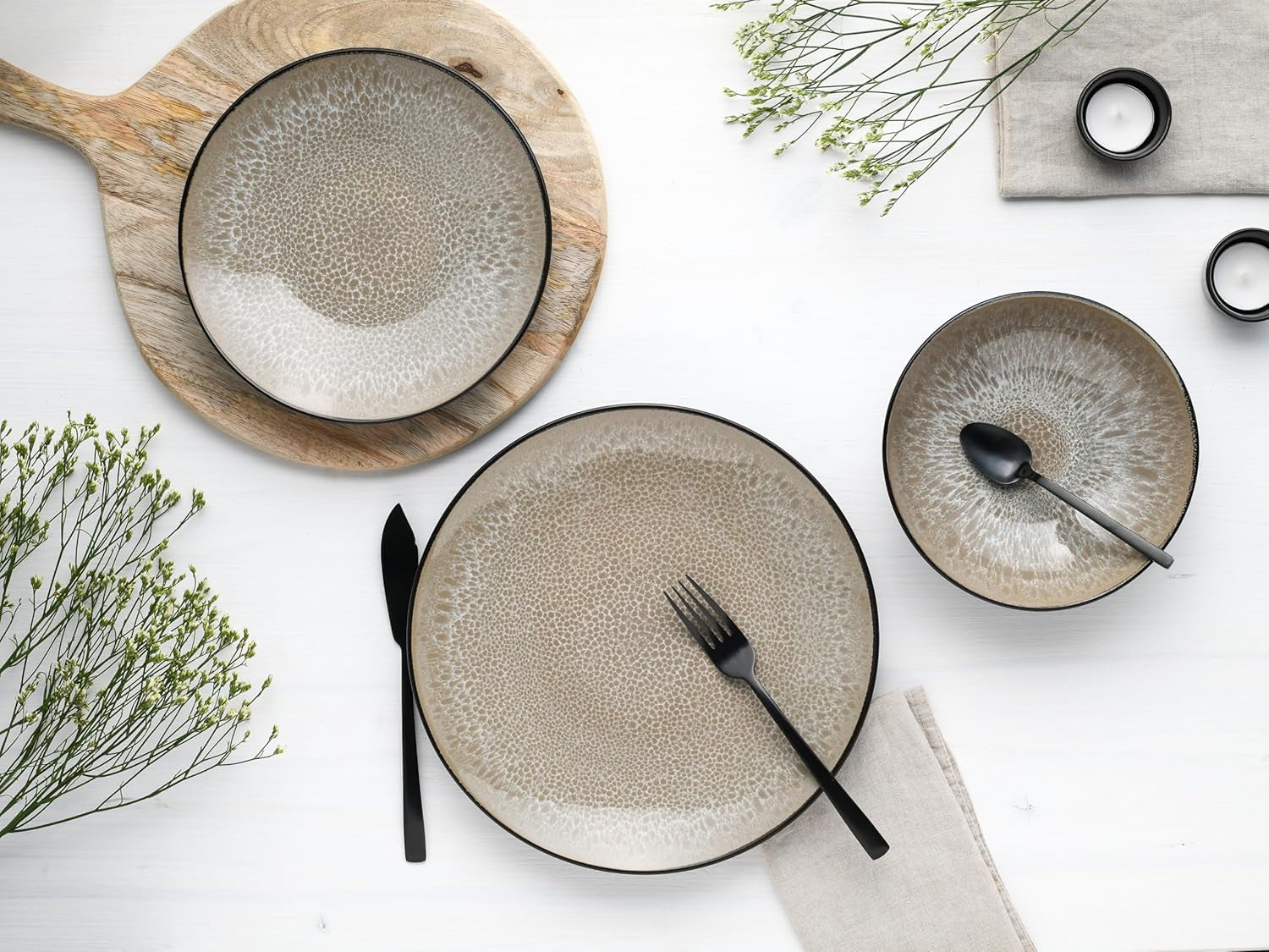 CreaTable, 24464, Malmö Beige-serien, 18-delat servisset för 6, tallrikset i stengods, diskmaskin och mikrovågssäkert, kvalitetstillverkning