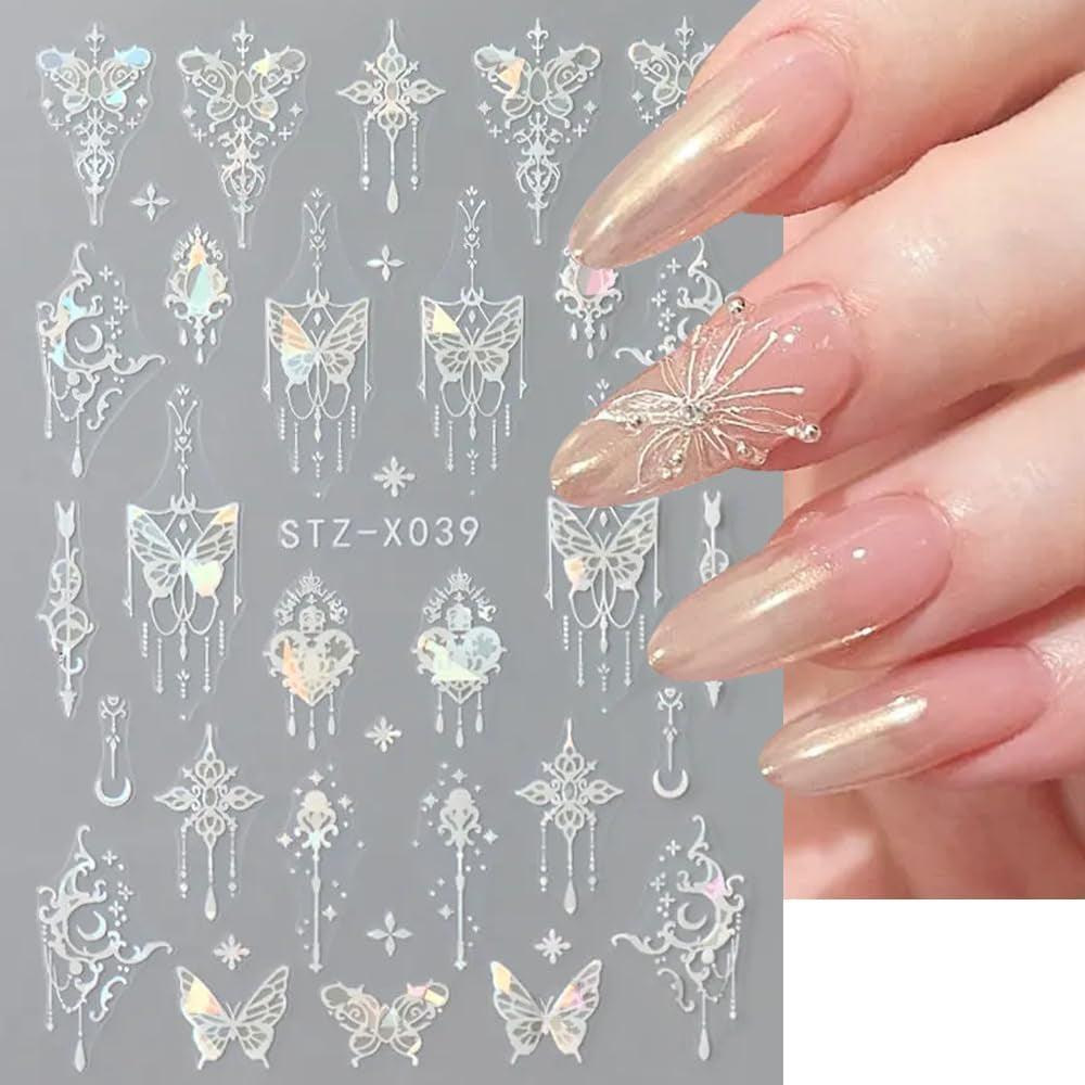 3D Metallic Schwarz Schmetterling Nagelsticker - Laser Pink Aurora Nagelaufkleber - Punk Butterfly Nail Art Stickers - Silver Nagelsticker - Nageldesign Zubehör