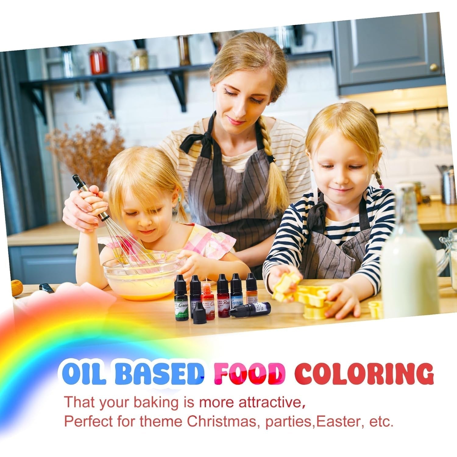 Fettlöslig choklad matfärgning - regnbågsfärger, oljebaserad matfärg för fondant, tårtdekorering, bakning - flytande matfärg för kakaosmör, smörkräm - 12 g styck