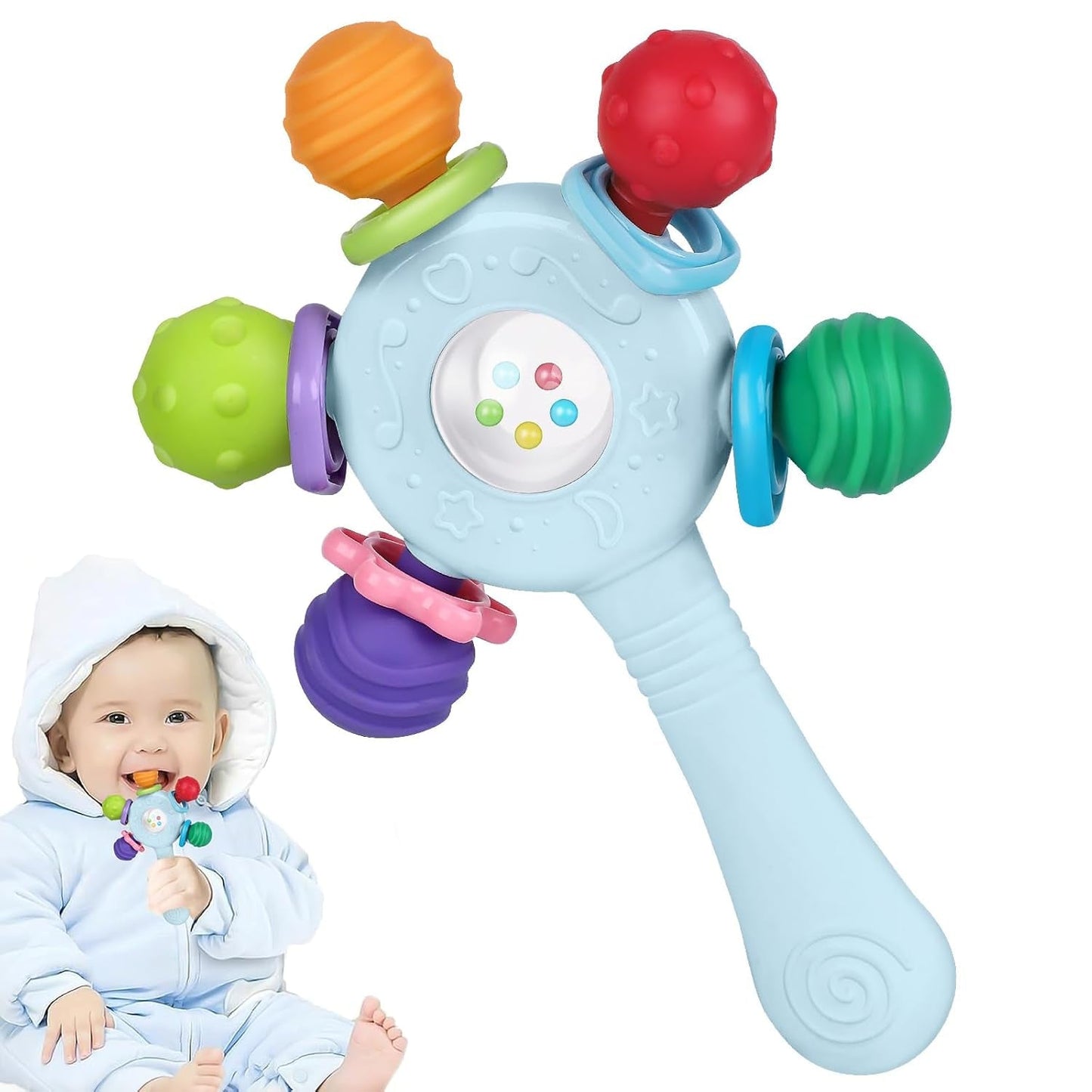 Livsmedelsklassade babybitringar - BPA-fria, kvävningsbeständig design, förstärkt grepp, lämplig för hörsel och tandutveckling, idealisk för spädbarn 0-36 månader (vit)