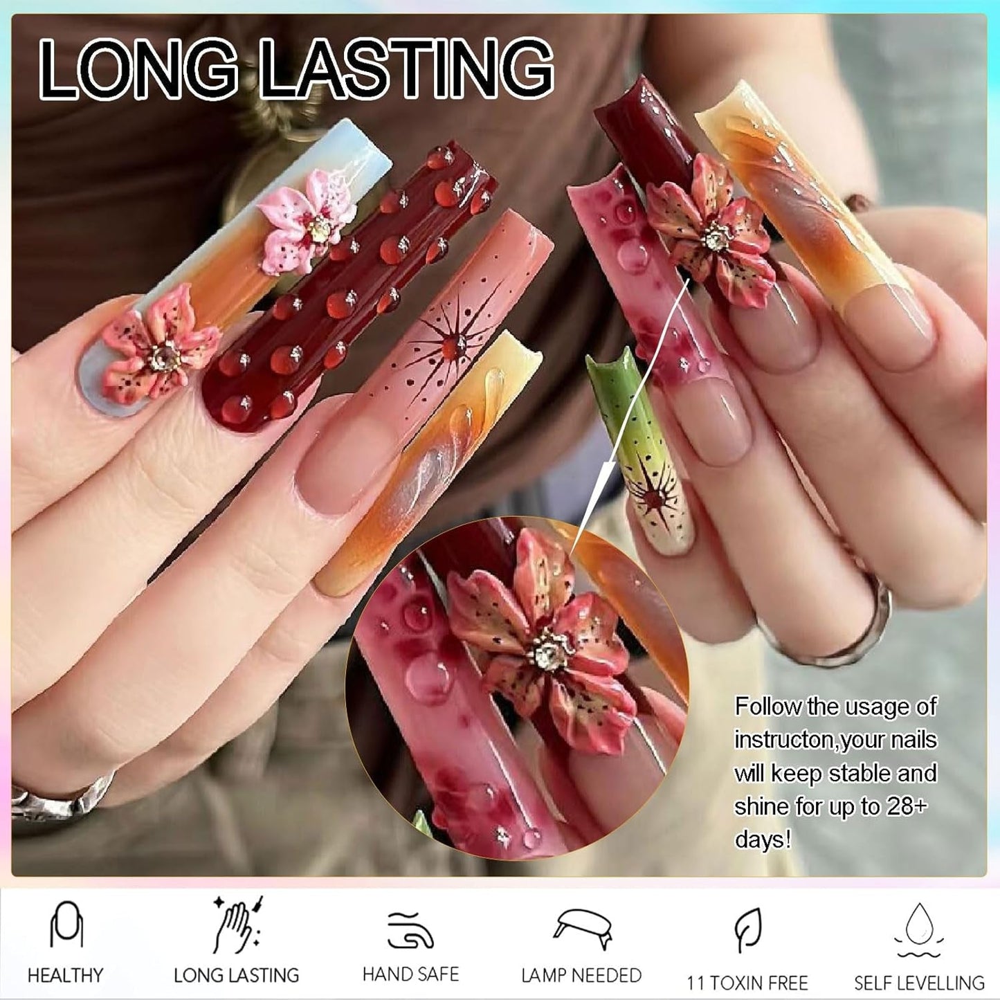 NAILGIL Solid Gel Nagellack, Solid Gel Nagellim, 3D Nail Art Skulptur med verktygsuppsättning, DIY Hemmasalong, Transparent 15G