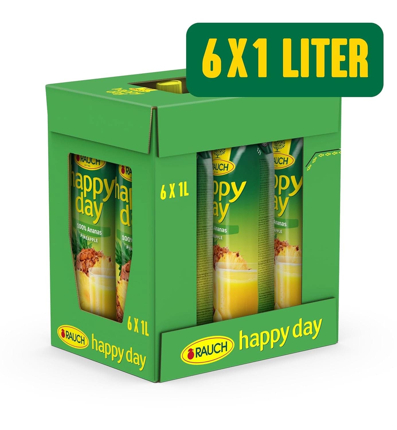 Rauch Happy Day Ananas | Explosion av tropiska smaker | Tillverkad av 100 % koncentrerad ananasjuice | 6 x 1 liter, Tetra Prisma Alkoholfria drycker Naty Shop