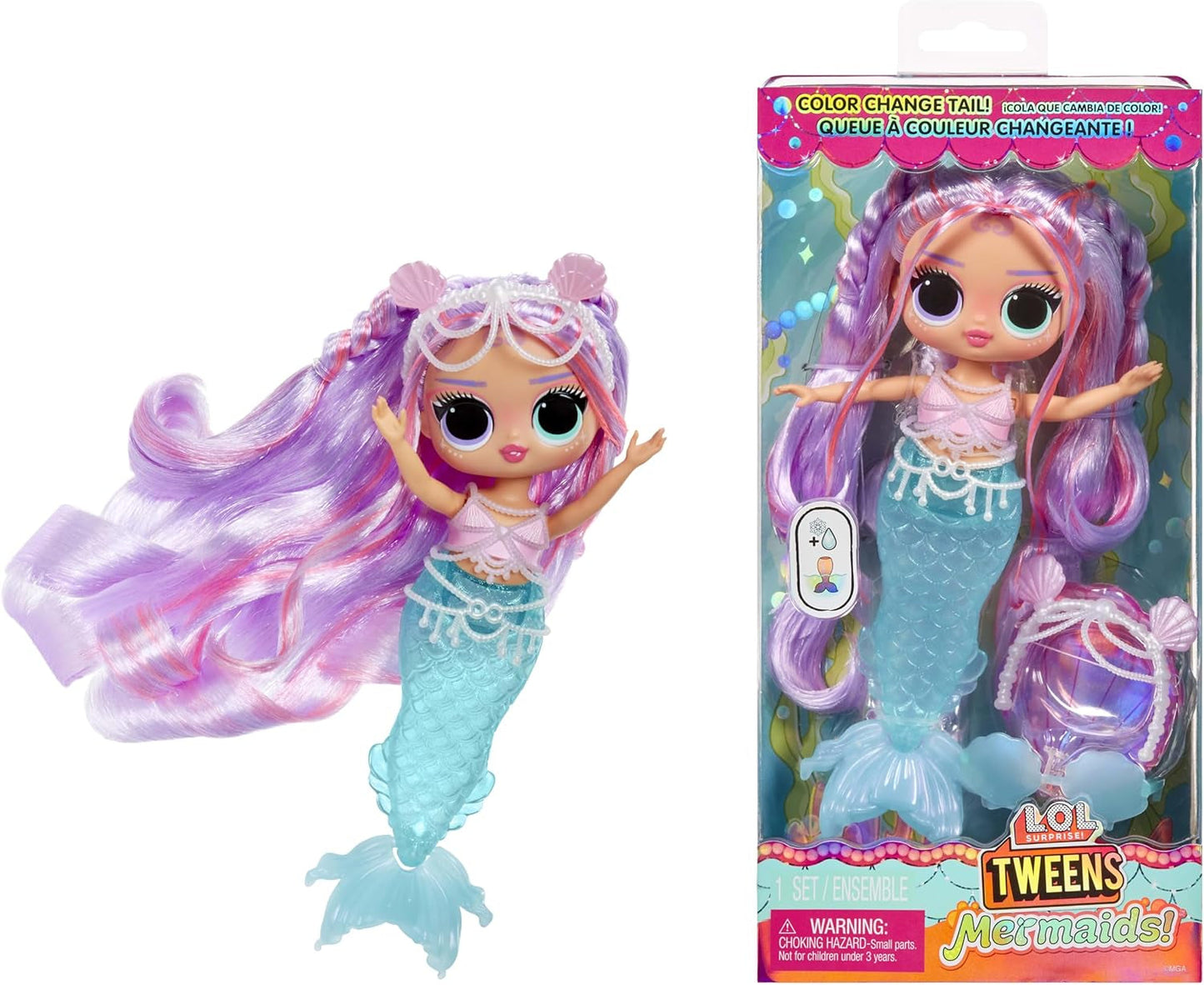 L.O.L. Överraskning! Tweens - Mermaid Lola Waves - modedocka med färgskiftande svans, rörlig fena och vackra tillbehör - leksak för barn och samlare från 4 år Naty Shop Dolls Lana Marine