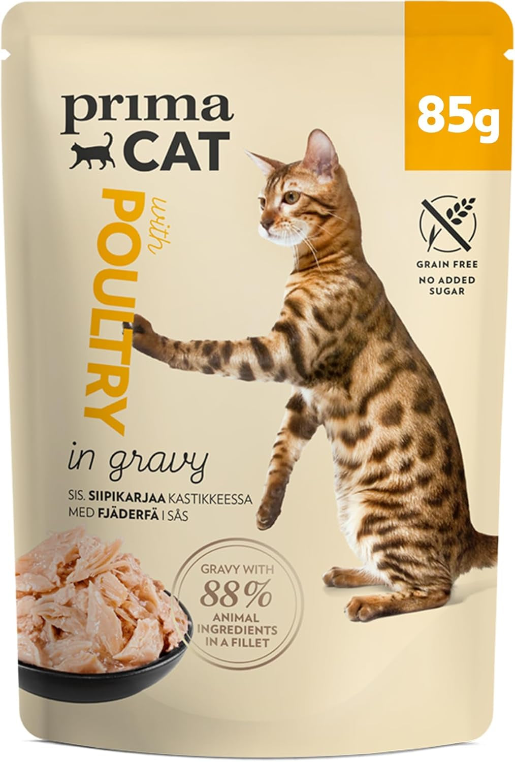 PrimaCat - Klassiskt våtfoder för katter, smak av fågel i sås, 28 x 85 g