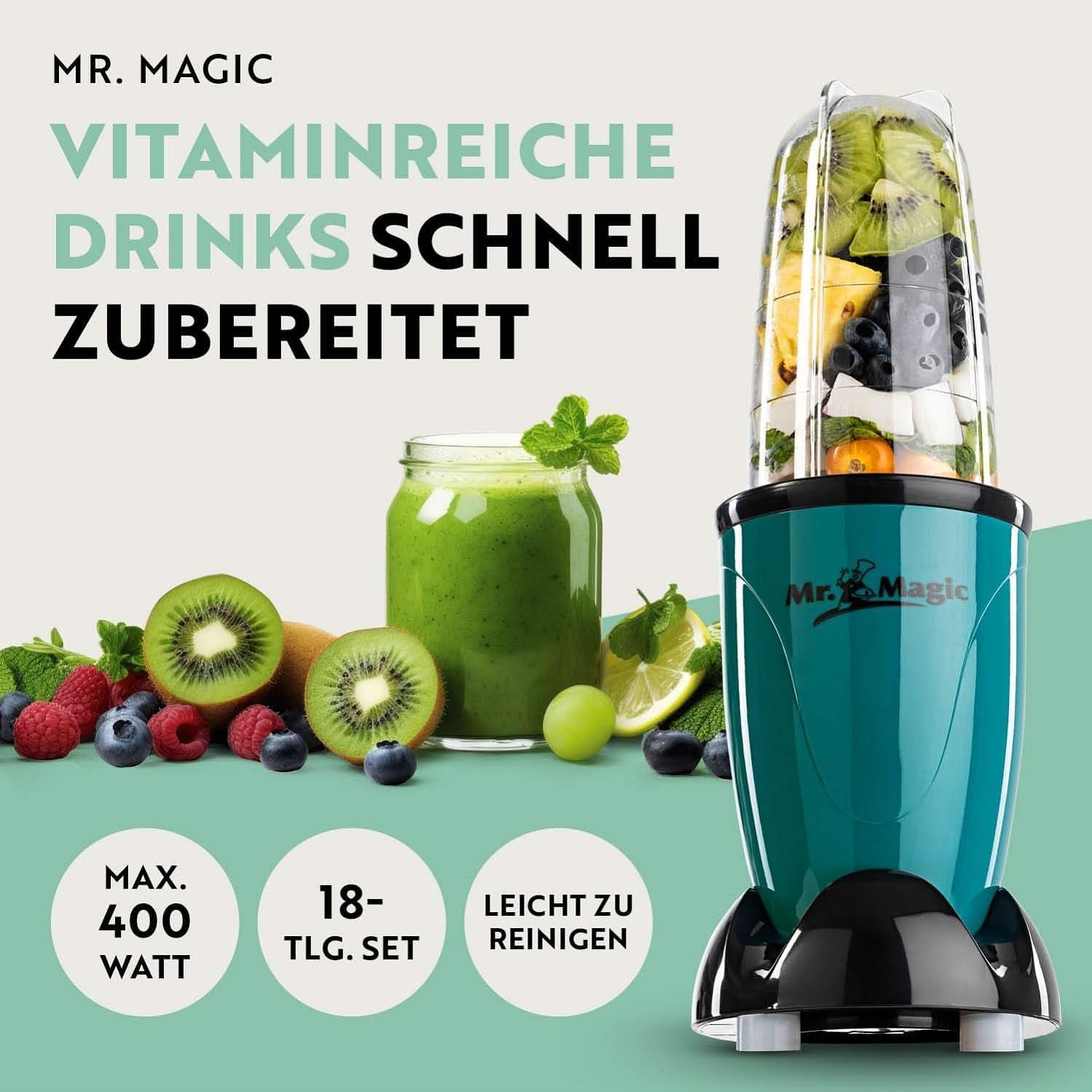 Gourmetmaxx Mr Magic Blender, Smoothie Maker med Xxl Naty Shop tillbehörspaket
