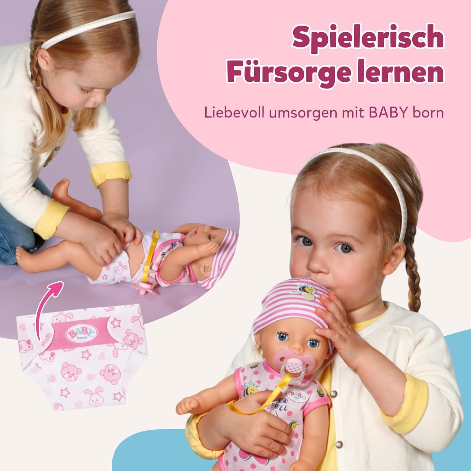 Baby Born Lena babydocka (Girl) - 36 cm - 7 funktioner inklusive tillbehör och madrass - Fungerar helt utan batterier - Passar små barn från 1 år