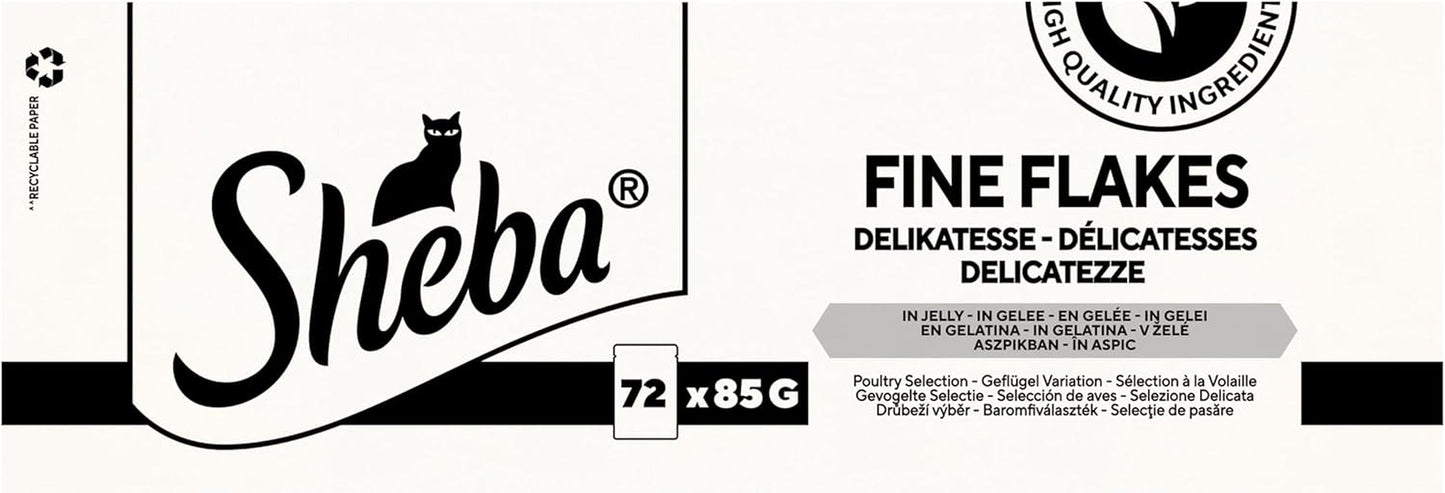 SHEBA Våtmat för katter - 72 påsar x 85 g - Fjäderfäsort i gelé - Våt kattmat - 1 stor förpackning