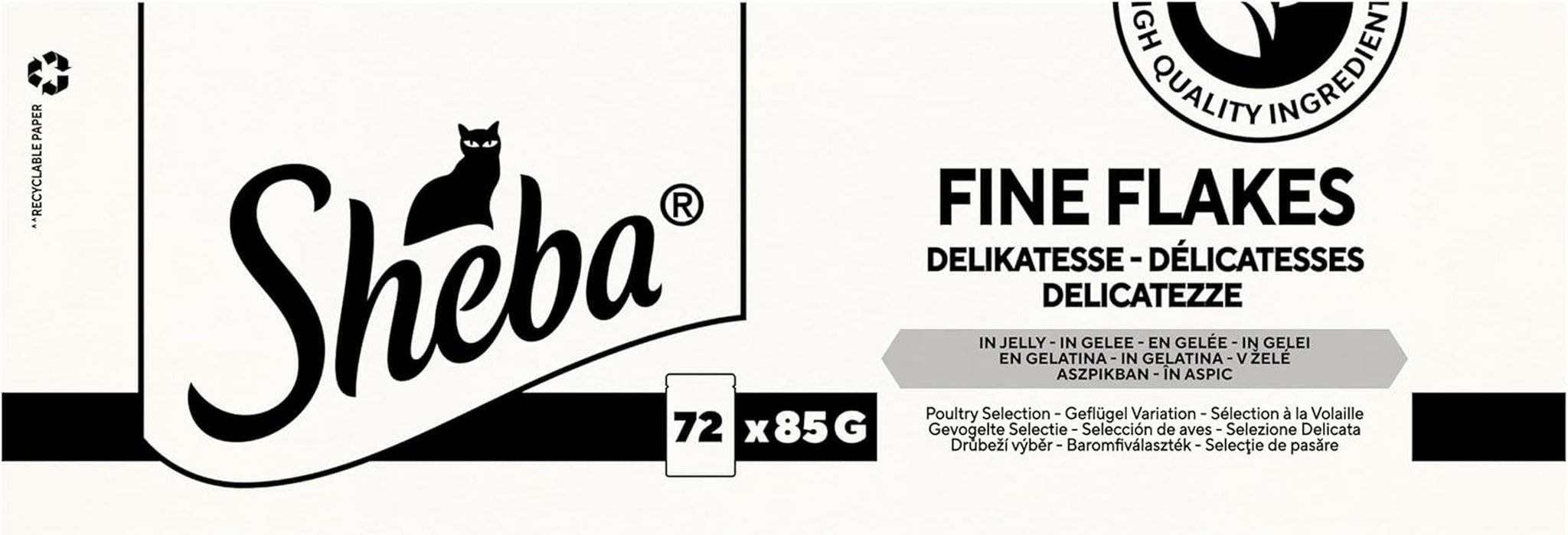 SHEBA Våtmat för katter - 72 påsar x 85 g - Fjäderfäsort i gelé - Våt kattmat - 1 stor förpackning