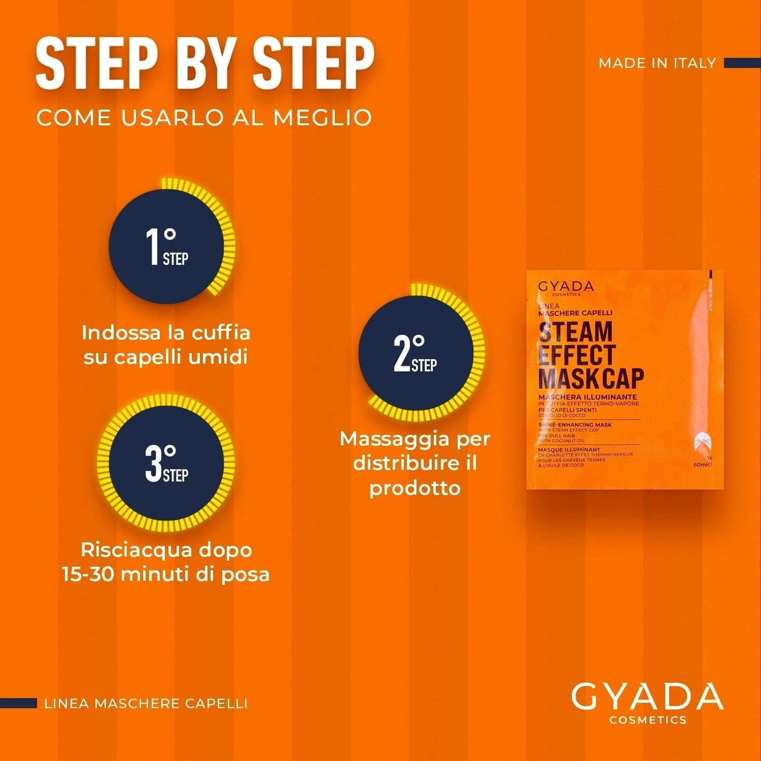 GYADA COSMETICS, hårmask gjord av lätt och vitaliserande material, ger glans och mjukhet, närande och reparerande effekt, med termisk lock, baserad på kokosolja och avokado, 60 ml Naty Shop hårmask