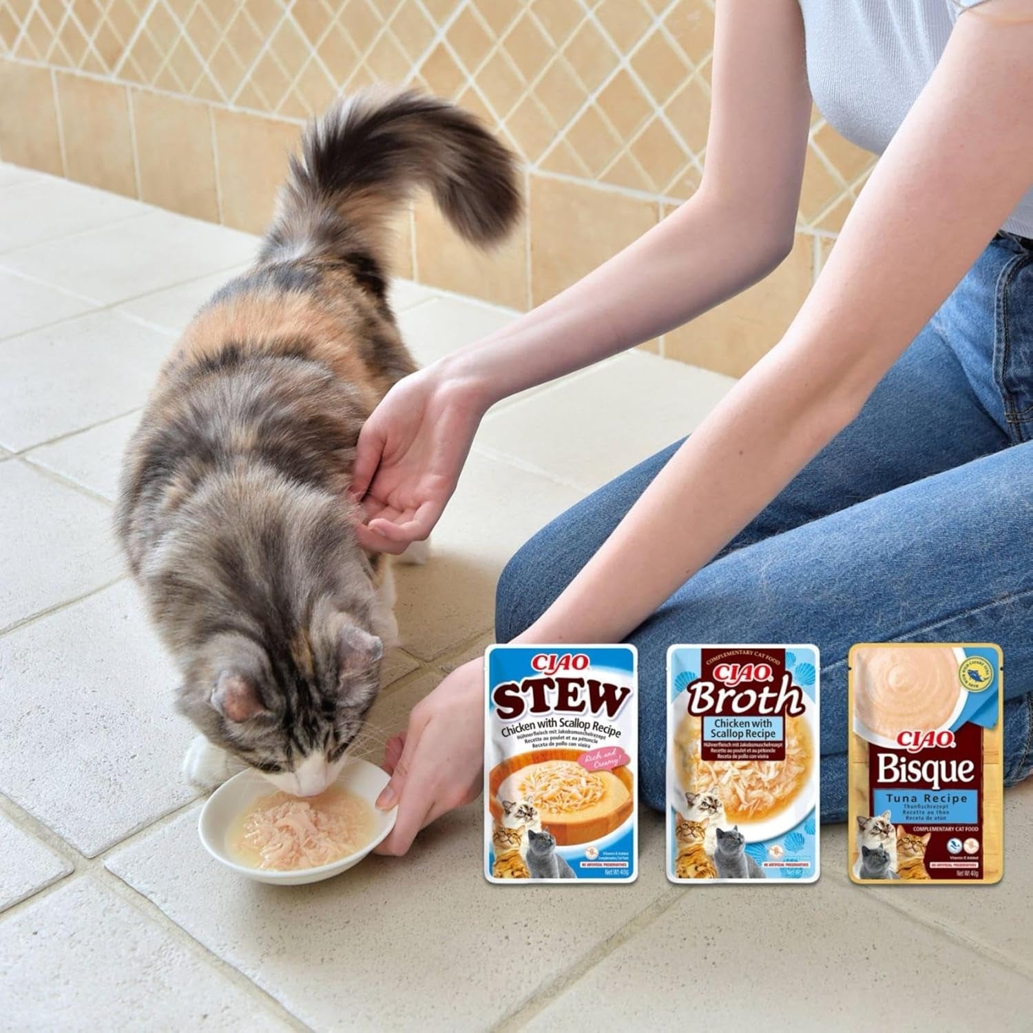 INABA Ciao-buljong Våtfoder för katter 88% fukt och vitamin E, premiumsoppa för katter med kyckling 40g (förpackning om 12), 100% naturligt kött, spannmålsfritt, sockerfritt