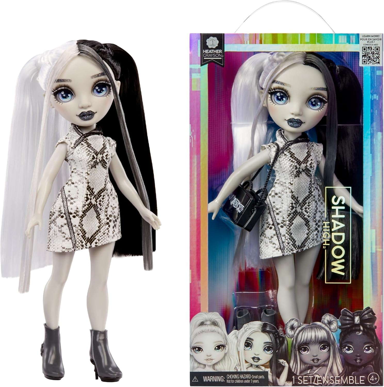 Rainbow High Shadow High Heather Grayson Doll - 28 cm i nyanser av grått, svart och vitt hår och outfit, snygg väska, söt present till barn 4-10 år