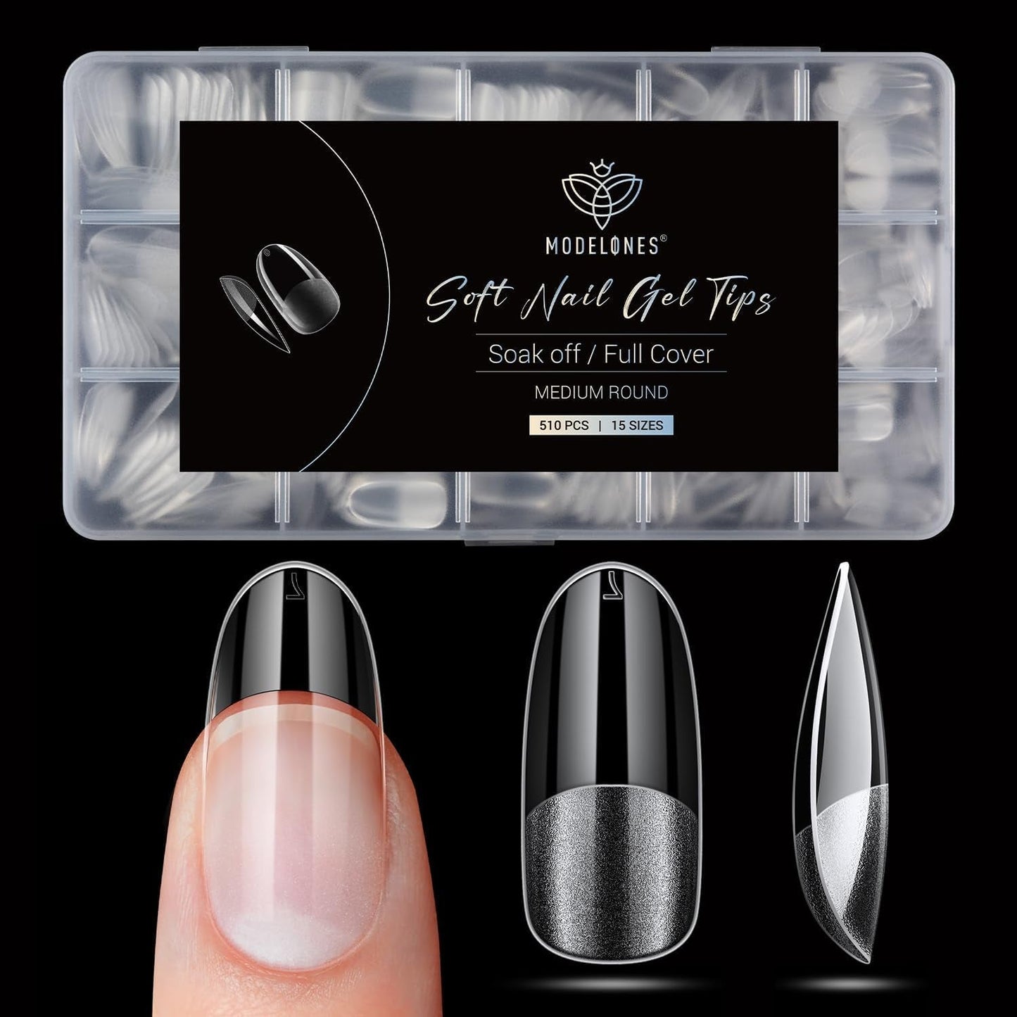 Modelones Nail Tips 510 Pieces - Heltäckande Nail Tips Set, Gel Tips Set, Pre-Polish PMMA Resin Nail Tips, Konstgjorda naglar för lim på Nail Art DIY, Short Squoval