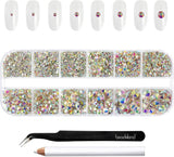 Beadsland 2500st Glas Nailart Strasssteine ​​​​Kristall Flatback Edelsteine ​​​​Runde, ​​Für Handwerk Gemischt 8 Größen SS4 ~ SS30 Mit Picking Pinzette Und Stift (Kristall Weiss)