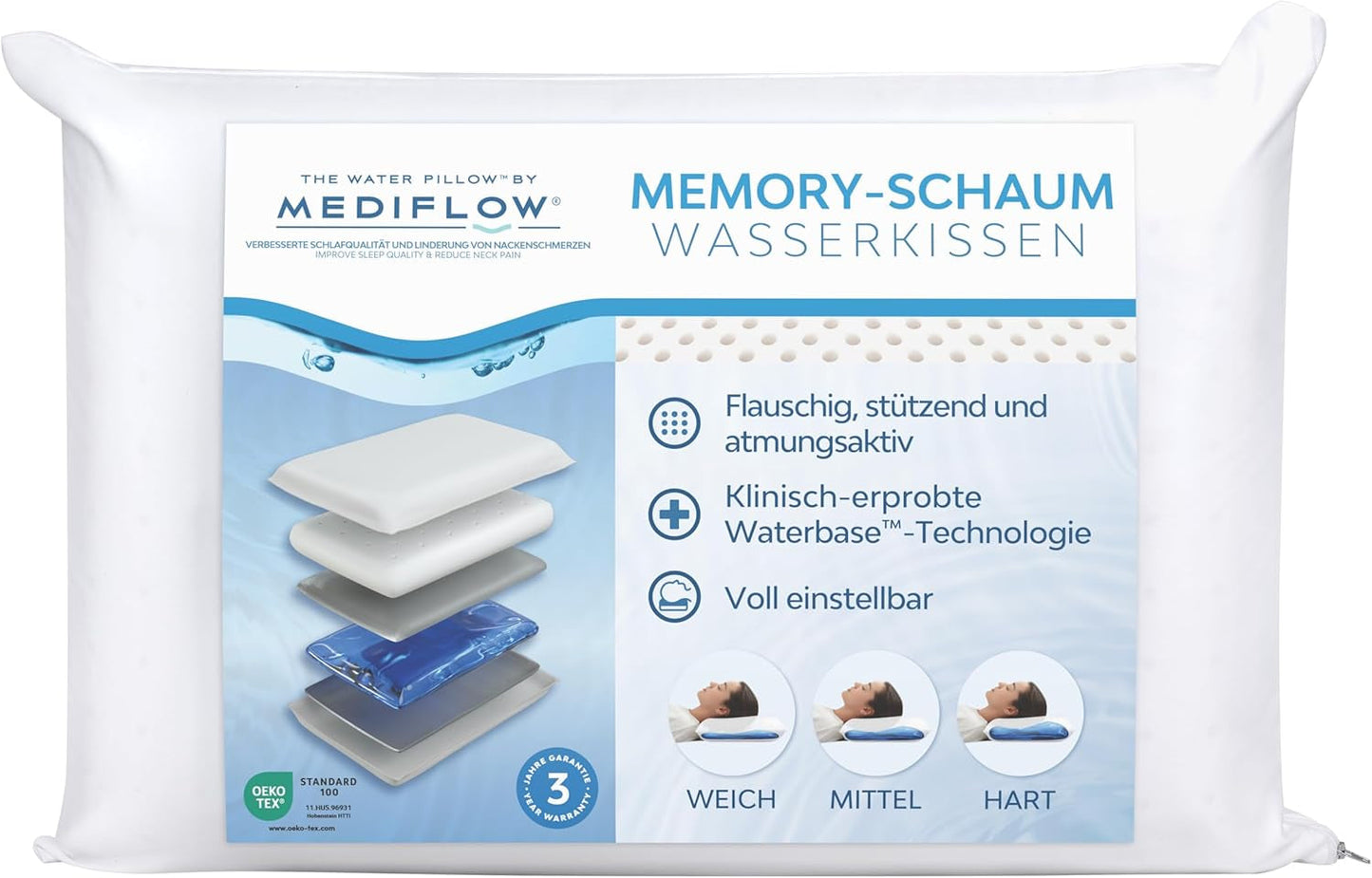 Mediflow The Original 5008 50X70Cm vattenkudde med viscoskum, vit, enkel, 1 stycke (1 paket) Naty Shop Standardkuddar Standardtitel