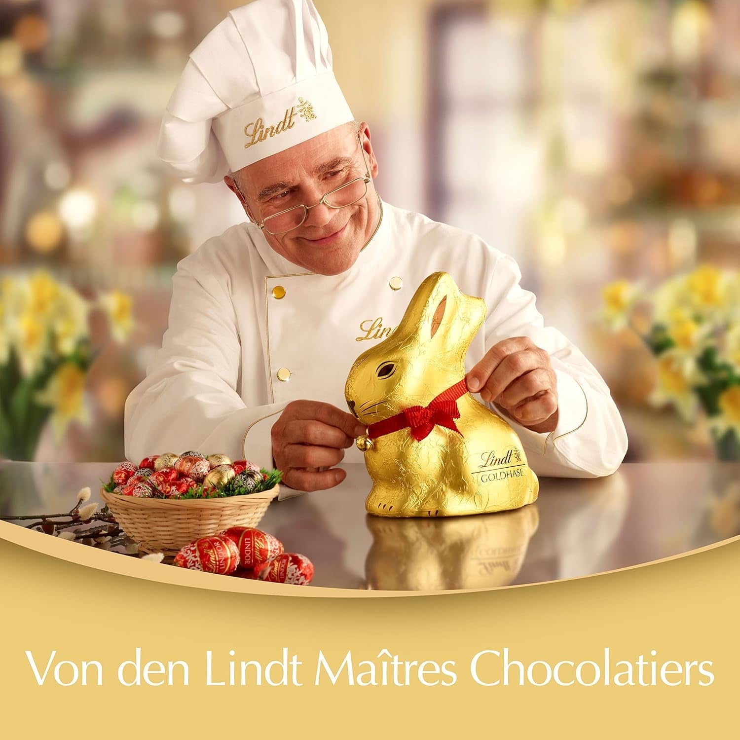 Färgglada Lindt Chocolate Easter Nest | 310 g | 8 x Mini Golden Bunnies, 26 x Lindor Mjölkchokladägg, 15 x Lindor Vita Chokladägg, 10 x Lindor Mörk Chokladägg | Påskchoklad | Gåva av choklad
