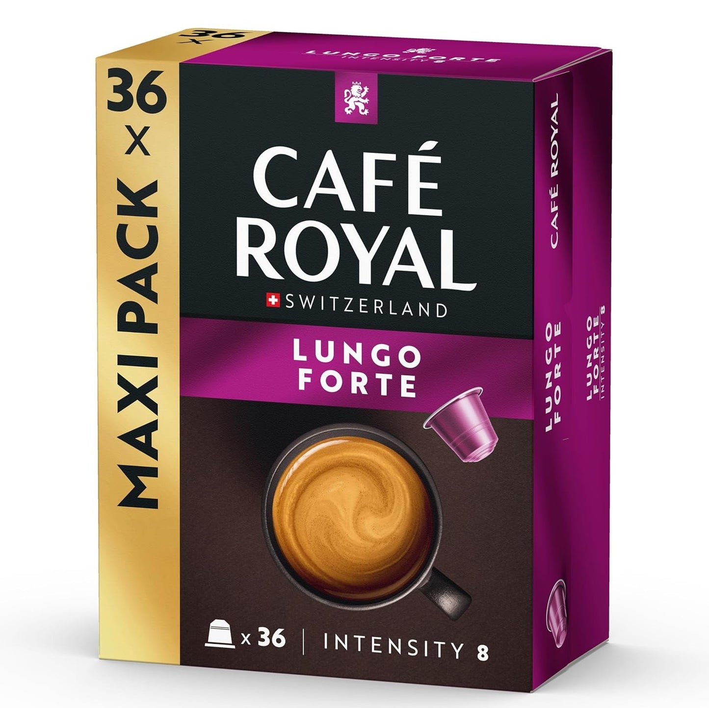 Café Royal Lungo Forte – Nespresso®-kompatibla kaffekapslar, 100 % Arabica, würzig, dunkle Röstung, Intensität 8/12, Rainforest Alliance, 36 kapslar