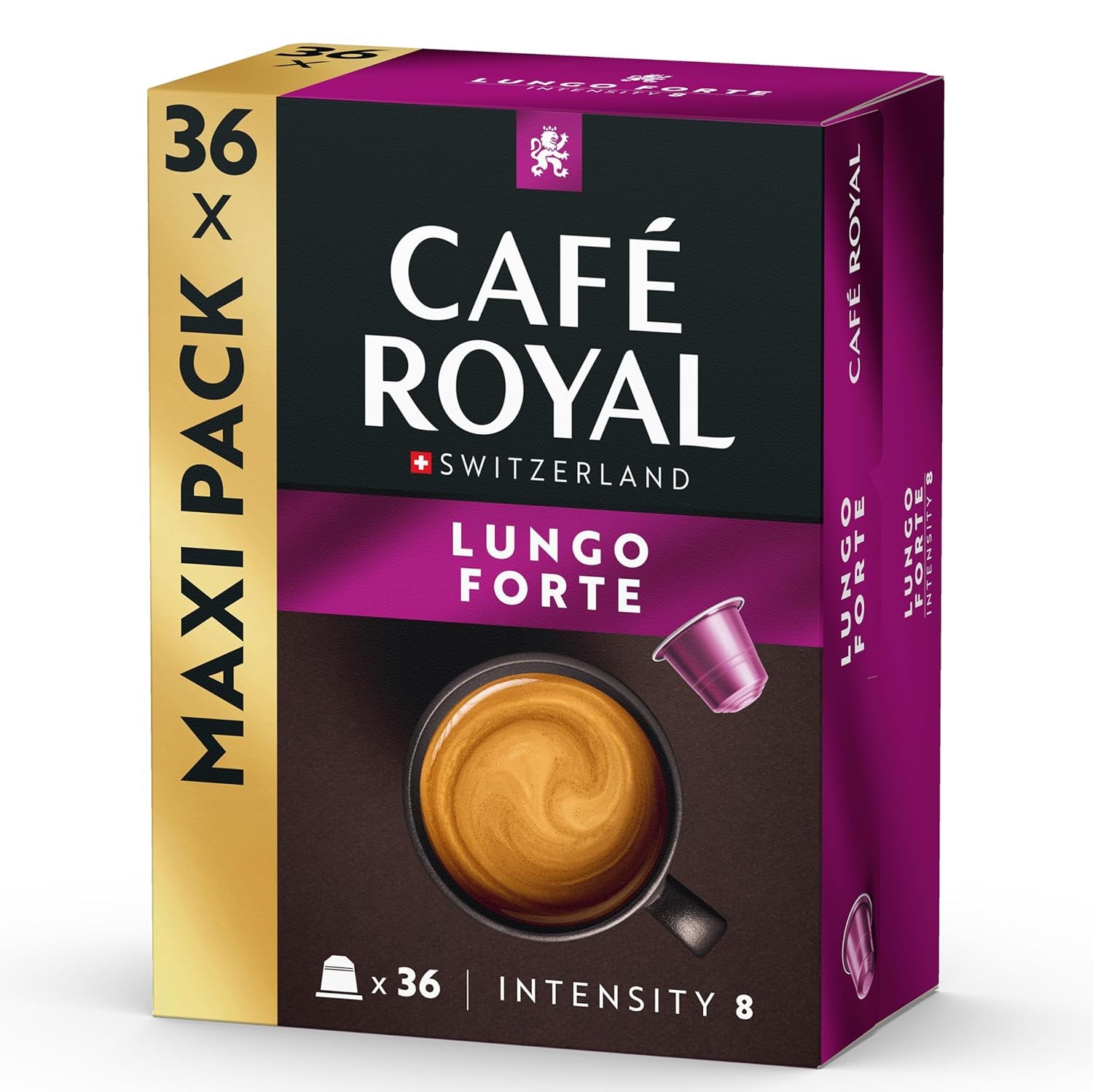 Café Royal Lungo Forte – Nespresso®-kompatibla kaffekapslar, 100 % Arabica, würzig, dunkle Röstung, Intensität 8/12, Rainforest Alliance, 36 kapslar