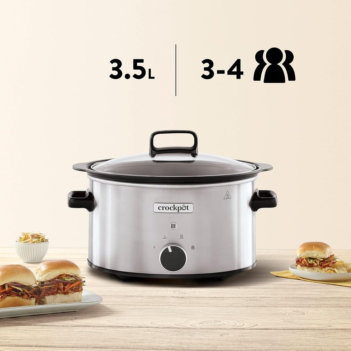 Slow cooker Crockpot,| 3,5 liter (3-4 personer), behållare för att bryna kött och grönsaker, rostfritt stål Slow Cooker Naty Shop
