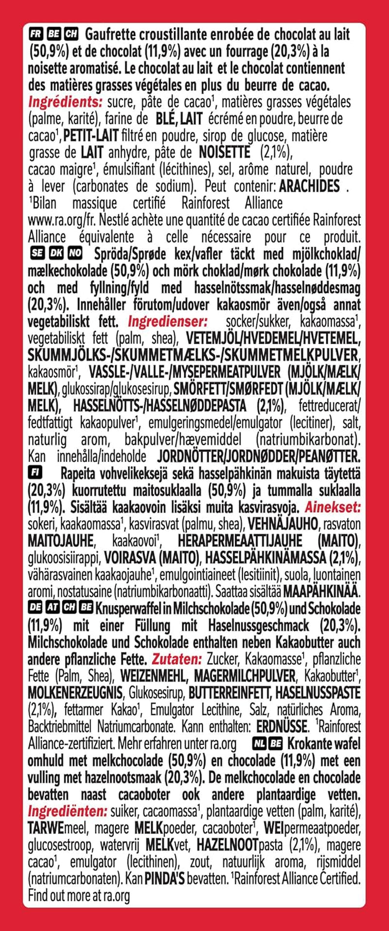 Nestlé Hasselnut Bar Crispy Wafer med krämig hasselnötsfyllning och marmorerat chokladöverdrag 2-pack (1 x 99g)