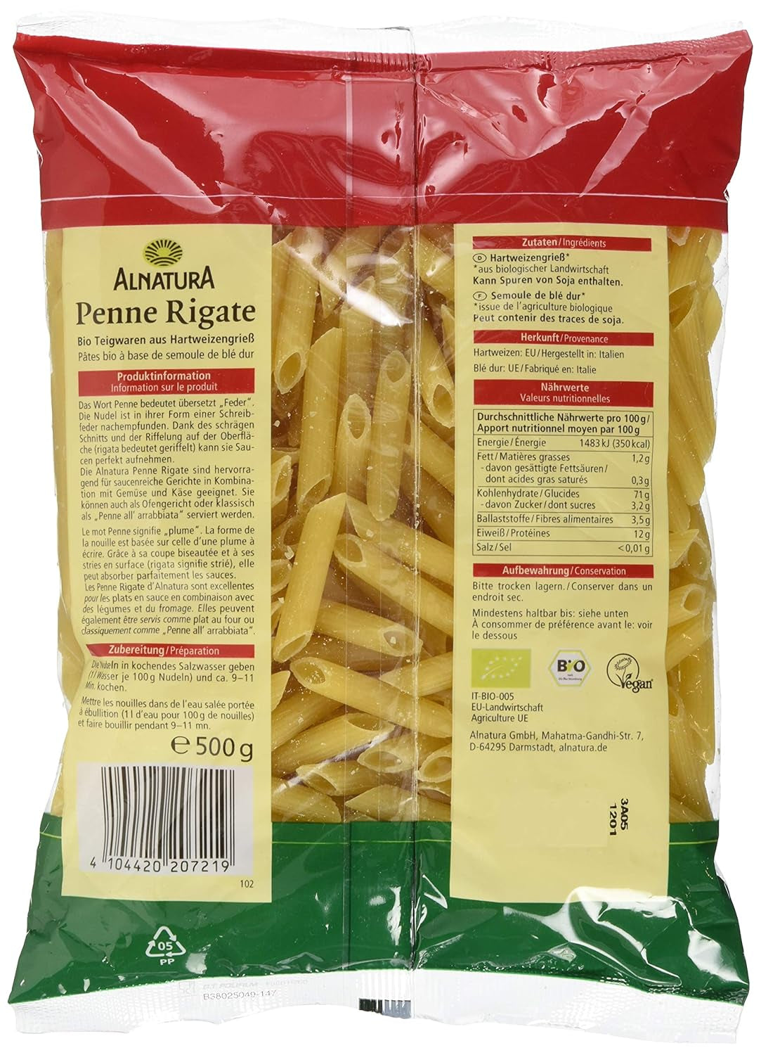 Ekologisk pasta Penne Rigate, 500g