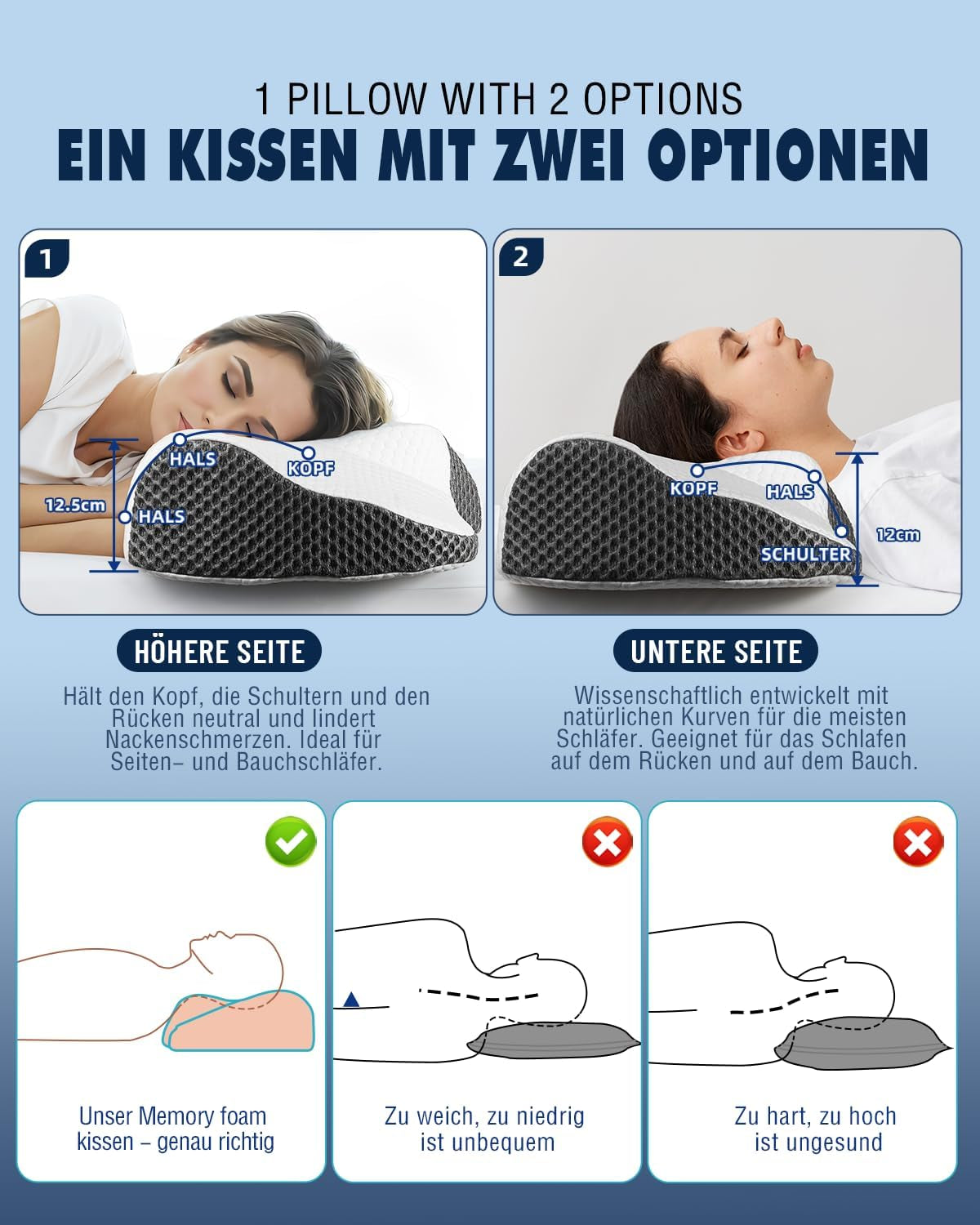 Nackkudde Ortopedisk kudde för nacksmärta Memory Foam Kudde Ergonomisk kudde för optimalt stöd Nackstödskudde för laterala rygg- och magstöd Cervikala ortopediska kuddar Naty Shop