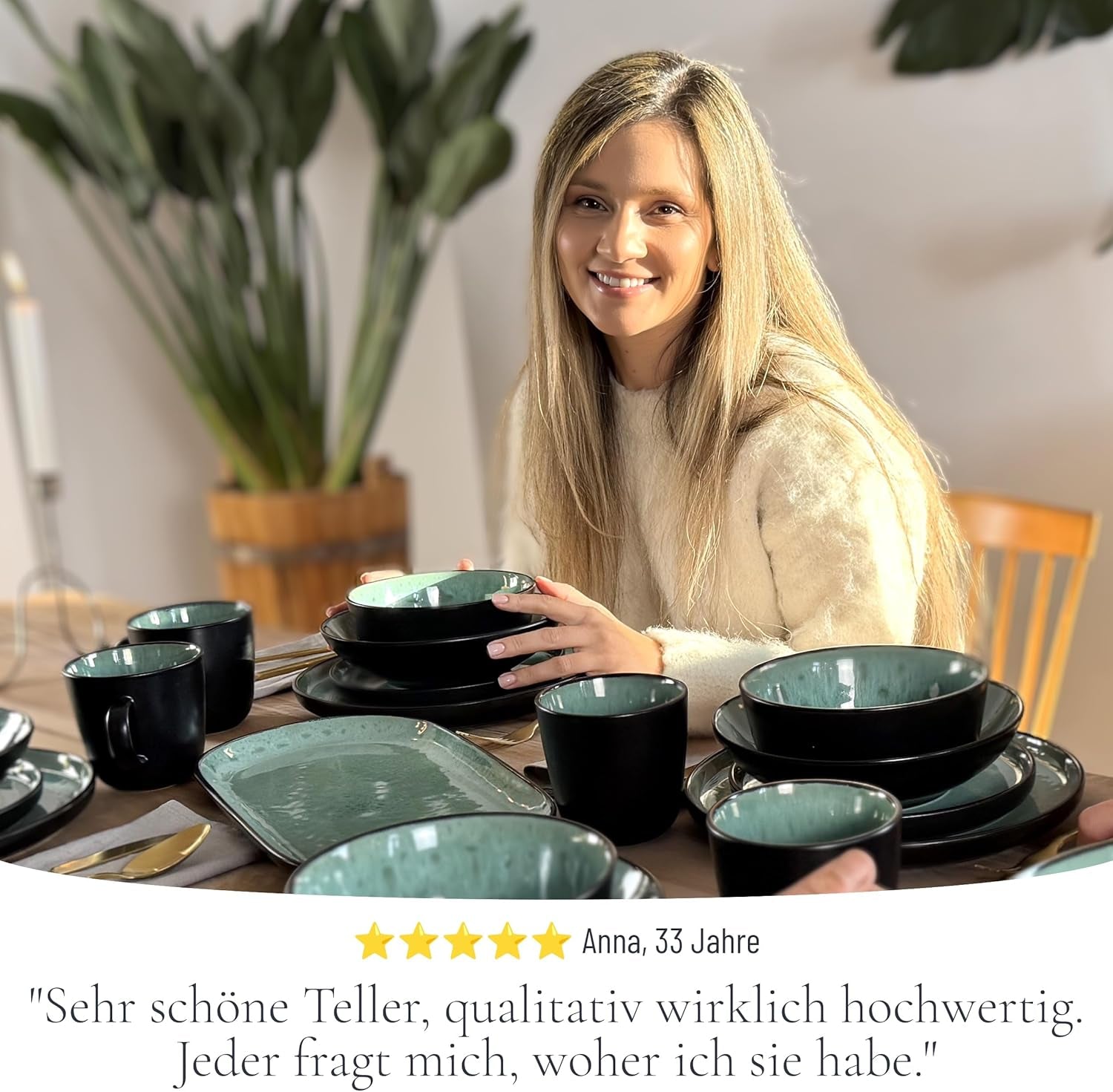24-delat keramiskt matservis i stengods för 6, Ibiza-design, TESTVINNARE. Ett underbart medelhavsservis med skålar och tallrikar. Pure Living servisset, salviagrön.
