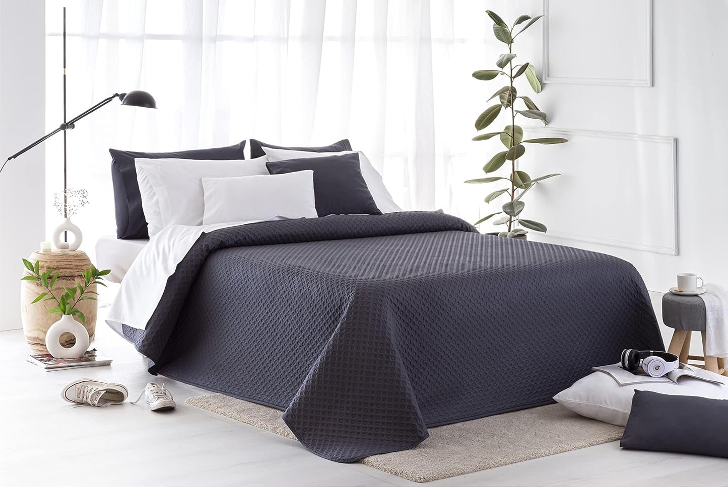 Todocama Fine Boutique överkast med pikémönster, för vår, sommar, höst och vinter, 100% supermjuk mikrofiber, multifunktionell filt, 140/150/160-250 X 260 cm, ljusgrå Sängar och filtar Besuche den Todocama-Store Mörkgrå 200 X 260
